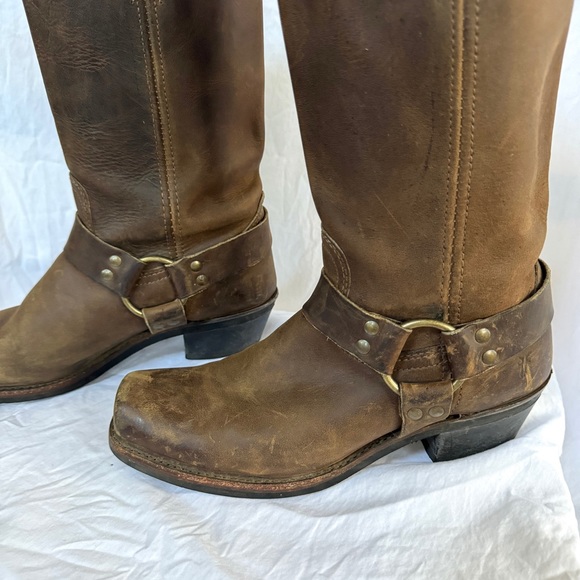 Frye Tall Leather Harness 12R Women’s Biker Boots in Smoke - Picture 4 of 14